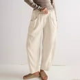 thumbnail image 1 of Cagogo Women Plus Size Wide Leg Elastic Waist Trousers with Pockets Casual Solid Loose Ankle Pants Workout Lounge Stretchy Daily Wear, White 2XL, 1 of 6