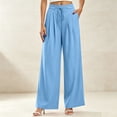 thumbnail image 1 of Cagogo Women Plus Size Wide Leg High Waisted Lounge Pant with Pockets Solid Casual Vacation Long Trousers Baggy Palazzo Pants, Light Blue L, 1 of 6