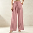 thumbnail image 1 of Cagogo Women Plus Size Wide Leg High Waisted Lounge Pant with Pockets Solid Casual Vacation Long Trousers Baggy Palazzo Pants, Pink XL, 1 of 6