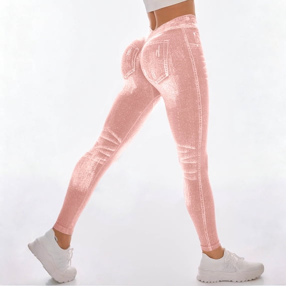 Cagogo Women Slim High Waisted Stretch Distressed Casual Basic Long Pants Jeans Travel, Hot Pink S