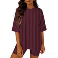 thumbnail image 1 of Cagogo Women Striped 2 Piece Shorts Set Casual Summer Outfits Loose Round Neck Short Sleeve Tshirt Matching Lounge Sets Tracksuits Travel Airport Clothes, Wine XL, 1 of 5