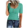 thumbnail image 1 of Cagogo Women Summer Short Sleeve Henley T Shirts Button Down Slim Fit Tops Scoop Neck Ribbed Knit Shirts Casual Basic Spring Tops Blouse, 1 of 4