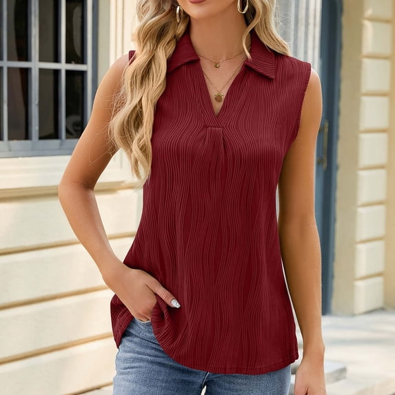 Cagogo Women Summer Tank Tops Under $10 Textured Cute Beach Camis Blouses Dressy Casual V Neck Sleeveless Collared T Shirt Graduation Gifts