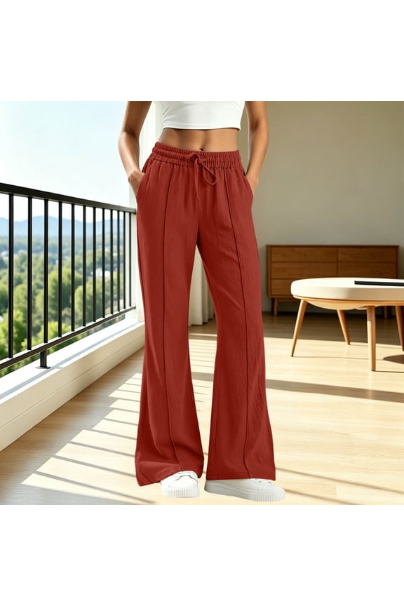 Women Wide Leg Capri Pants Casual Loose High Waisted Flowy Palazzo Trousers with Pockets for Beach Work Lounge Summer Clothes, Wine XL