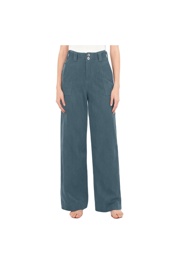 Women Wide Leg Corduroy Trousers High Waisted Loose Long Pants with Pockets Casual Palazzo Work Lounge Streetwear, Blue S