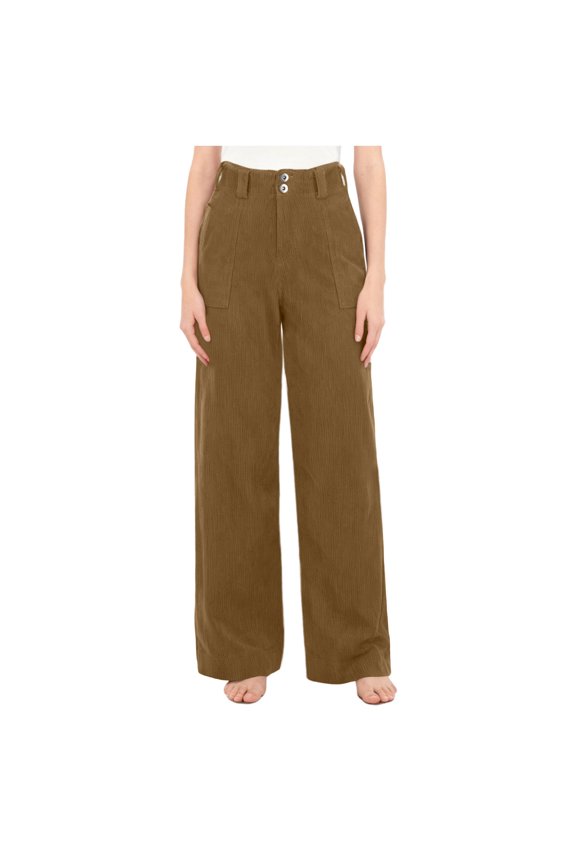Women Wide Leg Corduroy Trousers High Waisted Loose Long Pants with Pockets Casual Palazzo Work Lounge Streetwear, Khaki S