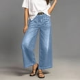 thumbnail image 1 of Cagogo Women Wide Leg High Waisted Jeans Pants Casual Loose Ankle Jeans with Pockets Vacation Denim Trousers Flowy Travel Lounge Bottoms, Blue S, 1 of 8