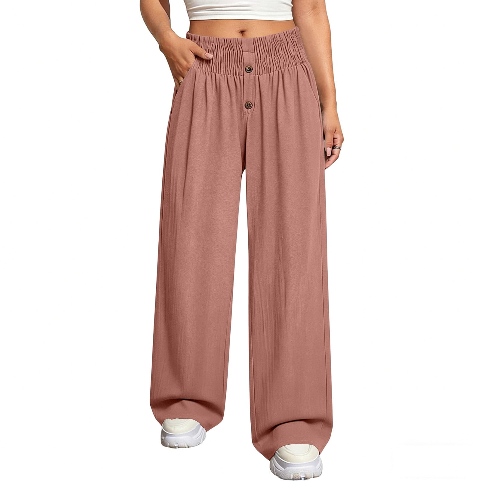 Cagogo Women Wide Leg High Waisted Pants with Pockets Casual Loose Long ...
