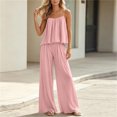 thumbnail image 1 of Cagogo Women's 2 Piece Casual Sets V Neck Sleeveless Tank Top Wide Leg Pants Solid Boho Vacation Outfit Loose Summer Travel Clothes Matching Lounge Sets Tracksuits, Pink M, 1 of 6