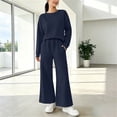 thumbnail image 1 of Cagogo Women's 2 Piece Long Sleeve Set Casual Round Neck Pullover Tops Wide Leg Drawstring Pants Solid Lounge Outfits Matching Tracksuits Travel Airport Clothes, Navy XL, 1 of 6