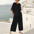 thumbnail image 1 of Cagogo Women's 2 Piece Outfit Set Casual Round Neck Short Sleeve Tshirt Wide Leg Pants Matching Lounge Sets Tracksuits Loungewear Travel Airport Outfit Clothes, Black L, 1 of 9