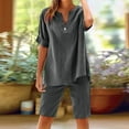 thumbnail image 1 of Cagogo Women's 2 Piece Shorts Set Casual Summer Outfits Loose V Neck Short Sleeve Tops Comfy Pants Matching Lounge Sets Tracksuits Loungewear Travel Airport Outfit Clothes, Gray L, 1 of 9