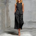 thumbnail image 1 of Cagogo Women's 2 Piece Sleeveless Suit Sets Casual Summer Outfits Round Neck Wide Leg Pants Matching Lounge Tracksuits Travel Airport Clothes, Black M, 1 of 6