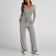 thumbnail image 1 of Cagogo Women's 2 Piece V Neck Long Sleeve Tops Wide Leg Pants Set Casual Solid Basic Matching Lounge Outfits Loose Work Loungewear Tracksuits Travel Airport Clothes, Gray M, 1 of 8