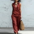 thumbnail image 1 of Cagogo Women's 2 Piece V Neck Sleeveless Shirt Wide Leg Pants Set Casual Solid Boho Vacation Outfits Loose Two Piece Lounge Matching Sets Tracksuits Travel Resort Wear Clothes, Wine L, 1 of 9