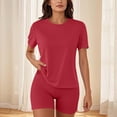 thumbnail image 1 of Cagogo Women's 2 Piece Workout Shorts Set Casual Yoga Outfits Loose Short Sleeve Crew Neck Tops Comfy Pants Matching Lounge Sets Tracksuits Loungewear Travel Outfit Clothes, Red L, 1 of 7