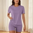 thumbnail image 1 of Cagogo Women's 2 Piece Workout Shorts Set Casual Yoga Outfits Loose Short Sleeve Crew Neck Tops Comfy Pants Matching Lounge Sets Tracksuits Loungewear Travel Outfit Clothes, Purple XL, 1 of 7