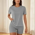 thumbnail image 1 of Cagogo Women's 2 Piece Workout Shorts Set Casual Yoga Outfits Loose Short Sleeve Crew Neck Tops Comfy Pants Matching Lounge Sets Tracksuits Loungewear Travel Outfit Clothes, Gray XL, 1 of 7