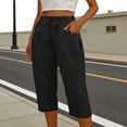 thumbnail image 1 of Cagogo Women's Capri Pants Elastic Waist Flowy Summer Casual Loose Cropped Palazzo Trousers Solid Basic Lounge Beach Party Pants, Black S, 1 of 7