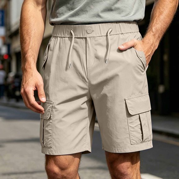 Cagogo Women's Cargo Drawstring Casual Shorts Loose Fit Bermuda Pants Active Summer Vacation Travel Beach Hiking Casualwear, Khaki 2XL