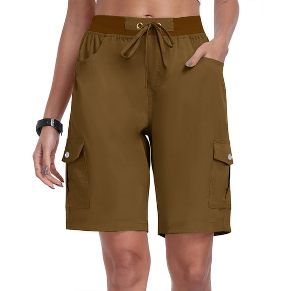 Cagogo Women's Cargo Drawstring Loose Shorts Casual Solid Vacation Beach Hiking Activewear Bermuda Pants Summer Travel Lounge Trousers, Brown M