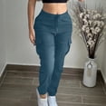 thumbnail image 1 of Cagogo Women's Cargo Pants with Pockets Elastic Waist Slim Casual Workwear Long Trousers for Party Travel Outdoor Hiking, Blue S, 1 of 7
