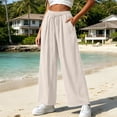 thumbnail image 1 of Cagogo Women's Cotton Linen Plus Size Wide Leg Pants Elastic Waist Casual Loose Long Trousers with Pockets Summer Beach Vacation Flowy Palazzo, Beige XL, 1 of 6