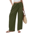 thumbnail image 1 of Cagogo Women's Drawstring Cargo Pants Wide Leg With Pockets Casual Loose Long Lounge Party Trousers Summer Travel Beachwear Clothes, Army Green 2XL, 1 of 7