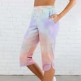 thumbnail image 1 of Cagogo Women's Drawstring Tie Dye Capri Pants Casual Active Cropped Yoga Joggers Summer Lounge Elastic Waist Beach Work Trousers, Beige XL, 1 of 7