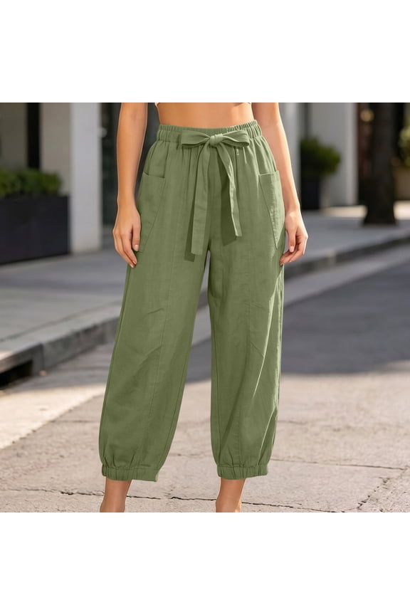 Women's Drawstring Wide Leg High Waisted Harem Pants with Pockets Solid Casual Lounge Ankle Pants Harem Pants Vacation, Army Green L