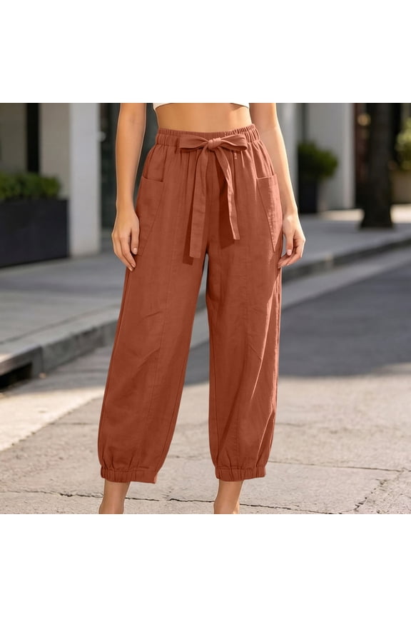 Women's Drawstring Wide Leg High Waisted Harem Pants with Pockets Solid Casual Lounge Ankle Pants Harem Pants Vacation, Red L