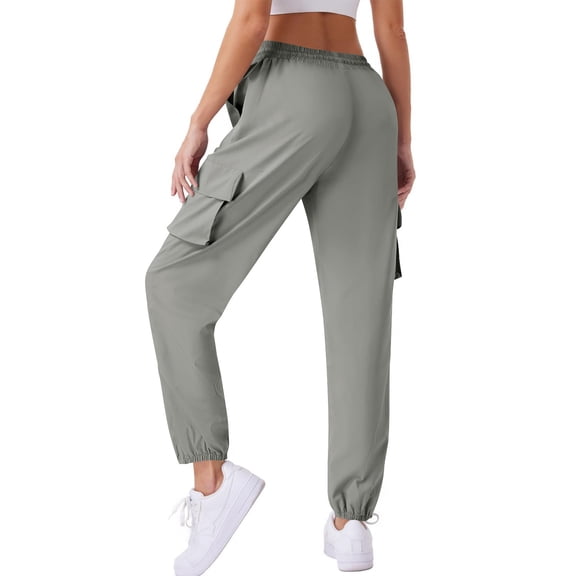 Cagogo Women's Elastic Waist Cargo Pants with Pockets Casual Loose Fit Streetwear Active Workout Long Trousers Summer Lounge Travel, Gray M