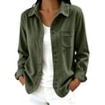 thumbnail image 1 of Cagogo Women's Fall Winter Shacket Long Sleeve Button Down Collared Casual Oversized Tops Jacket, Army Green 2XL, 1 of 8