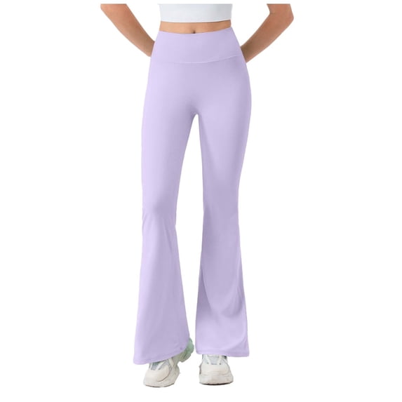 Cagogo Women's Flare High Waisted Stretch Yoga Pants Casual Workout Long Pants Sporty Basic Flared Trousers for Running Lounge, Purple S