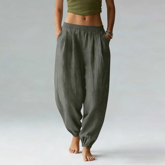 Cagogo Women's Harem Pants Elastic Waist Flowy Solid Boho Lounge Long Pants Party Travel Casual, Dark Gray 2XL