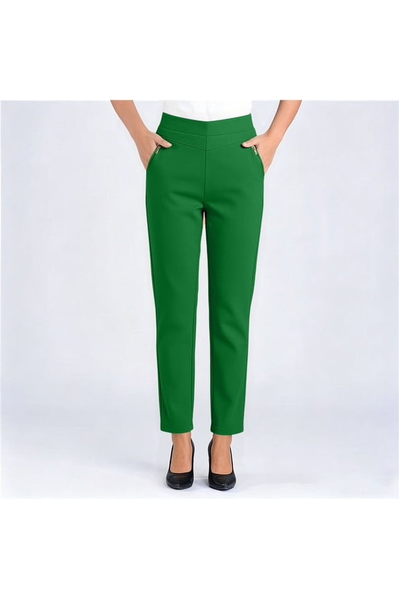 Women's High Waisted Ankle Pants Plus Size with Pockets Wide Leg Elegant Office Trousers Casual Summer Work Trousers, Green 3XL