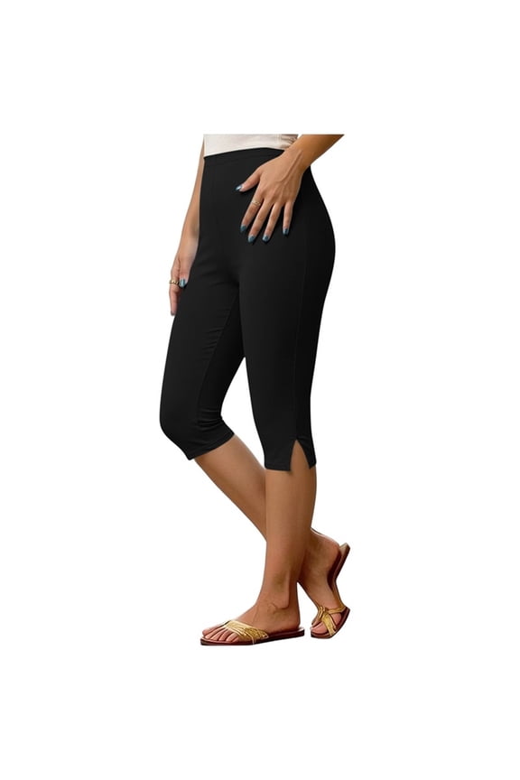 Women's High Waisted Capri Pants Stretch Solid Casual Basic Capri Pants Workout Lounge Yoga Beach Summer Crop Trousers, Black M
