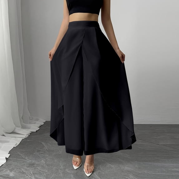 Cagogo Women's High Waisted Palazzo Pants Elegant Flowy Long Trousers for Party Summer Casual Wide Leg Beach Dressy Office Travel Lounge Pants, Black L