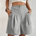 thumbnail image 1 of Cagogo Women's High Waisted Shorts with Pockets Solid Casual Summer Beach Vacation Shorts Elastic Waist Lounge Trousers Travel Clothes, Gray S, 1 of 6