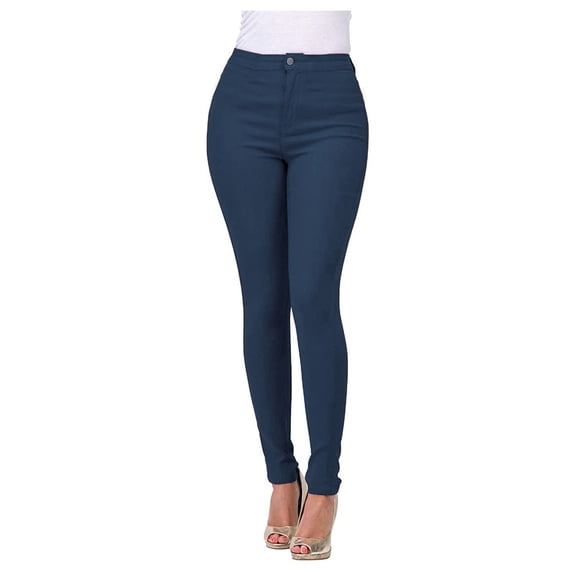 Cagogo Women's High Waisted Slim Jeans Stretch Solid Everyday Casual Long Pants Party Work Lounge Trousers Fashion Denim, Blue L