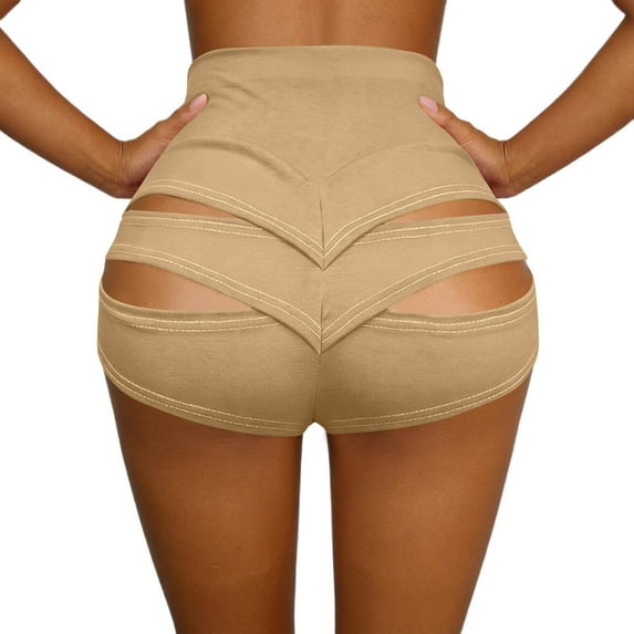 Cagogo Women's High Waisted Stretch Shorts Casual Slim Fit Solid Sporty Two Piece Set Matching Lounge Yoga Bike Workout Athletic Shorts, Khaki XL