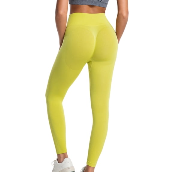Cagogo Women's High Waisted Stretch Slim Fit Long Pants Leggings Solid Athletic Workout Tight Yoga Running Tights Casual Lounge Trousers, Yellow XL