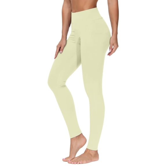 Cagogo Women's High Waisted Yoga Leggings Long Pants Stretch Solid Casual Activewear Workout Lounge Athletic Tights, Beige 2XL