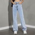 thumbnail image 1 of Cagogo Women's Jeans with Pockets Distressed Streetwear Denim Pants Casual Loose Long Jeans Trousers for Fashion Beach Travel, Sky Blue XS, 1 of 7