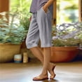 thumbnail image 1 of Cagogo Women's Mid Rise Capri Pants with Pockets Solid Casual Vacation Cropped Trousers Elastic Waisted Regular Fit Summer Beach Lounge, Gray M, 1 of 5