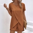 thumbnail image 1 of Cagogo Women's Plus Size 2 Piece Outfit Round Neck Short Sleeve Tshirt Shorts Set Casual Summer Cruise Boho Vacation Loose Matching Sets Airport Travel Clothes, Brown M, 1 of 6