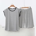 thumbnail image 1 of Cagogo Women's Plus Size 2 Piece Shorts Set Striped Casual Summer Outfits Round Neck Short Sleeve Tshirt Elastic Waisted Lounge Sets Beach Vacation Travel Clothes, Black 5XL, 1 of 5