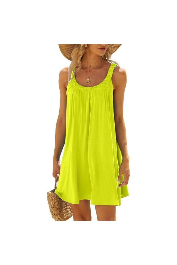 Women's Plus Size Beach Cover Up Athletic Short Mini Sundresses Summer Spring Spaghetti Strap Sleeveless Graduation Dresses Scoop Neck Bohemian Black Formal Dresses