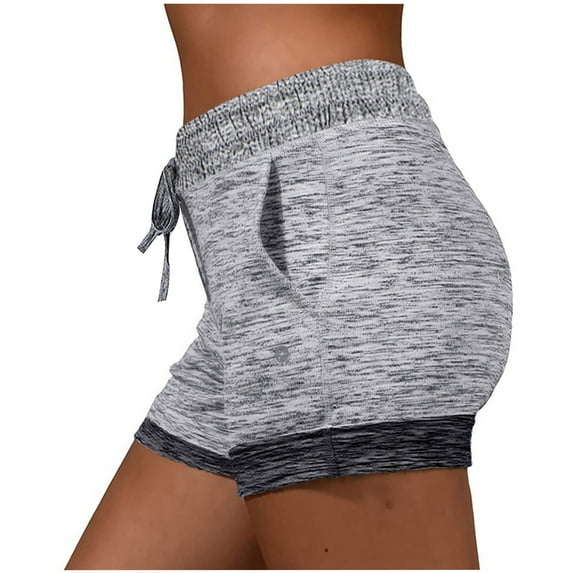 Cagogo Women's Plus Size Drawstring High Waisted Shorts with Pockets Casual Solid Sport Running Shorts Summer Gym Yoga Lounge Workout Beach Trousers, Gray 3XL
