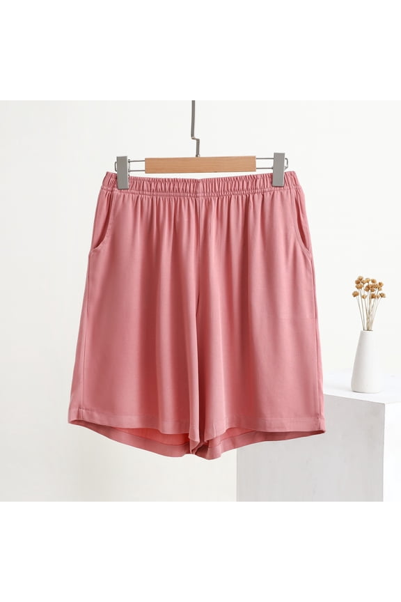 Women's Plus Size Elastic Waist Shorts Flowy Loose Casual Summer Beach Lounge Trousers Cropped Palazzo Style, Watermelon Red 4XL
